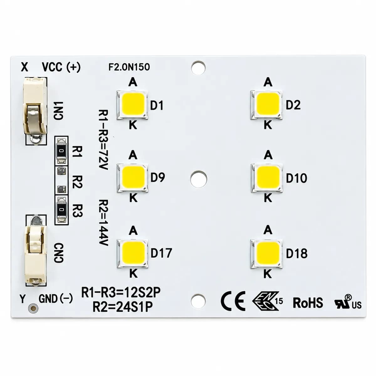Placa LED (PCB) 24 LEDs SMD 5050 100W - Módulo Bicolor 72V - VCC 5000K Branco Neutro - Imagem 2